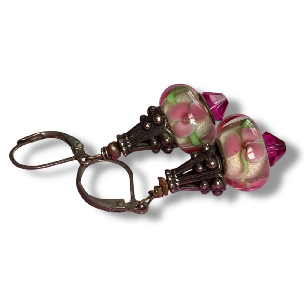 Elegant Pink and Silver Drop Earrings - Picture 6 of 9